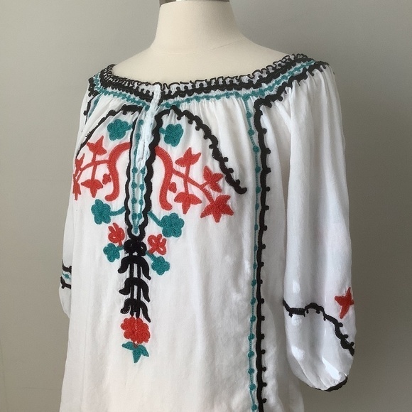 POUPETTE ST BARTH Floral Embroidered 3/4 Sleeve Blouse L‎ - Picture 2 of 16